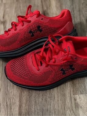 Under Armour Vibrant Red Knit Running Sneakers with Black Accents